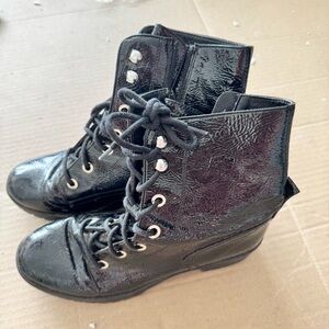 Women’s Steve Maden Giorgie Combat Boots.   Faux Patent Leather